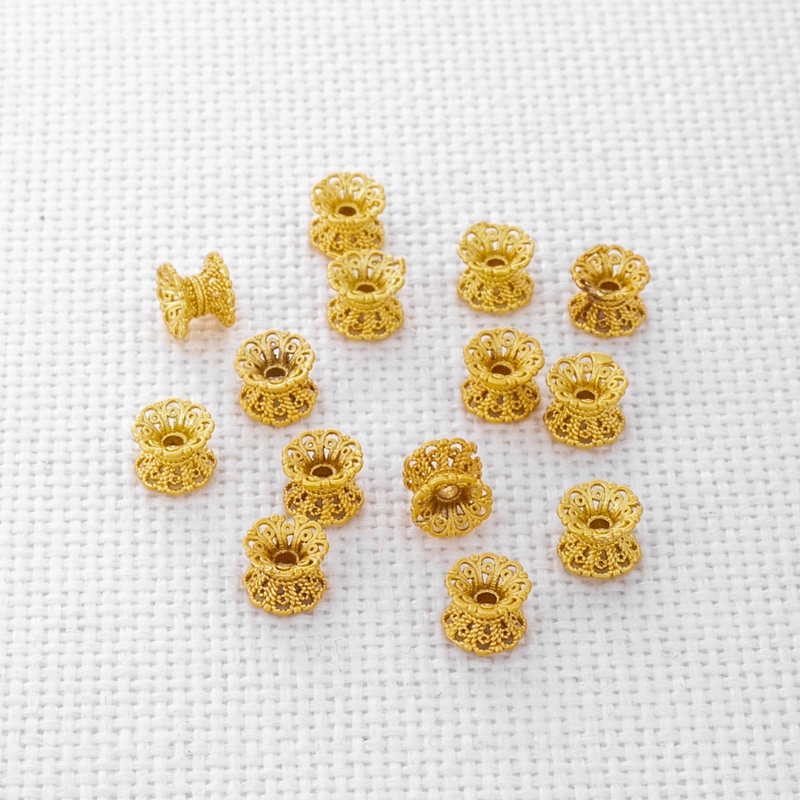 Set 10 Hạt Xâu Chuỗi Hai Mặt Màu Vàng Đồng 18K Kích Thước 5 * 6mm Dùng Làm Đồ Trang Sức Thủ Công