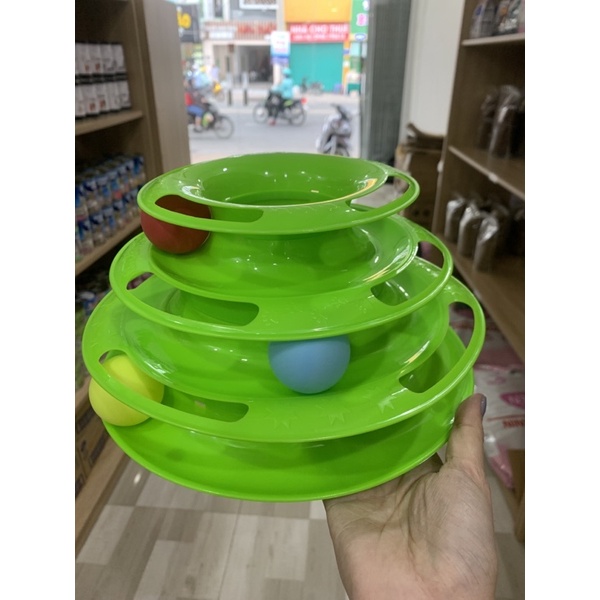 Đồ Chơi Tháp Bóng Xoay 360°, Tháp bóng 3 tầng kèm gậy trêu mèo