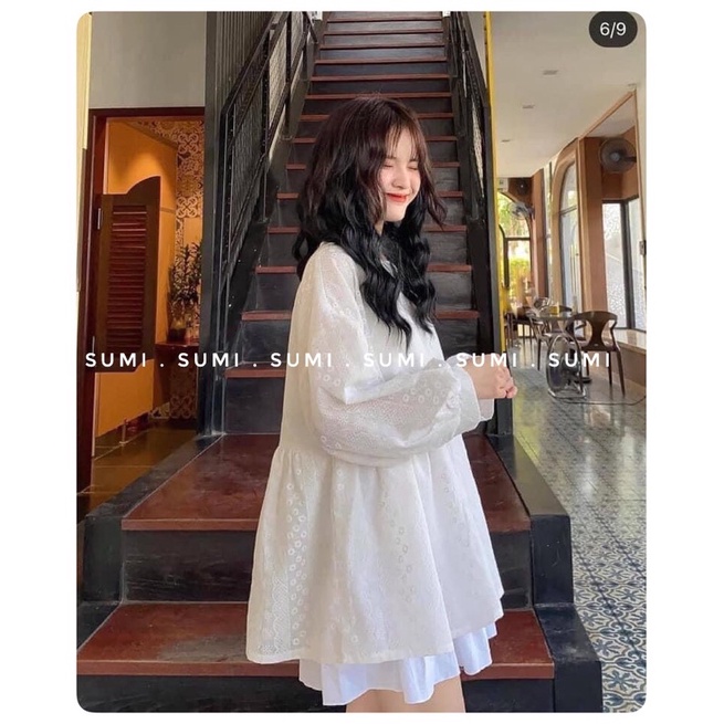 Áo  babydoll hoa nhí vintage xinh xắn, Áo baby doll dáng rộng Ulzzang girl , Áo sơ mi trắng hoanhi