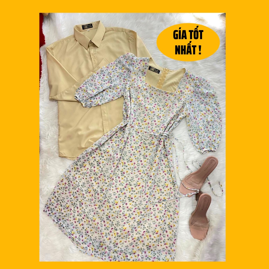 Đồ đôi nam nữ đẹp Set áo váy sơ mi Hàn Quốc dáng dài COUPLE STORE