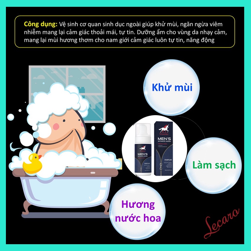 Dung Dịch Vệ Sinh Nam VAMORA MEN'S INTIMATE WASH Hương Nước Hoa, Bọt Vệ Sinh Nam Làm Sạch, Dưỡng Ẩm LECARO