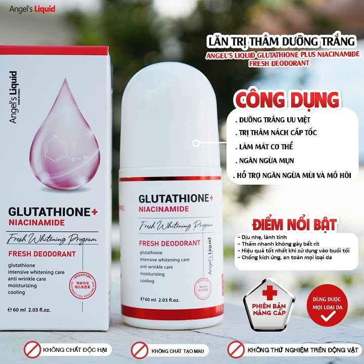 Lăn khử mùi sáng da Angel's Liquid Glutathione + Niacinamide 60ml