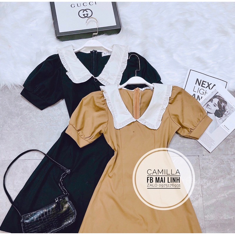 ⚡️BÁN SỈ⚡️Đầm xoè phối cổ trắng 2 màu đen, nâu | BigBuy360 - bigbuy360.vn