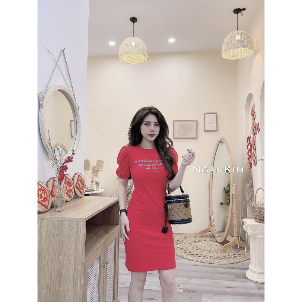 (NEW) Váy Đầm Body Tay Bồng Dáng Ôm Qua Gối Chất Thun Cotton Dày Dặn Thích Hợp Mặc Đi Tiệc Đi Làm Đi Chơi.