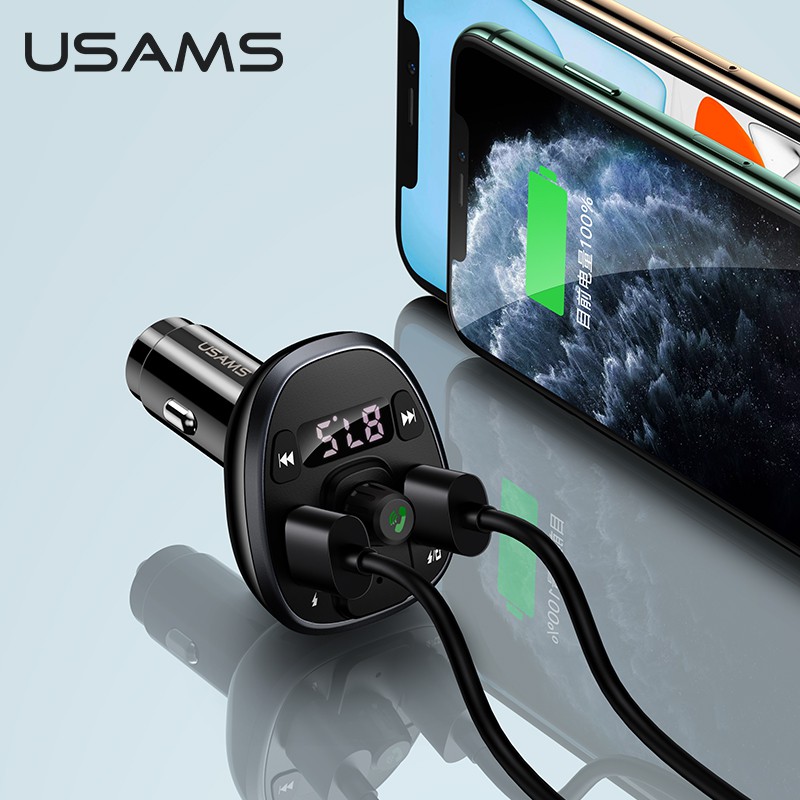 Usams Thiết Bị Phát Sóng FM Kết Nối Bluetooth 5.0 Hai Cổng USB 3.4A Rảnh Tay Dùng Trong Xe Hơi MP3