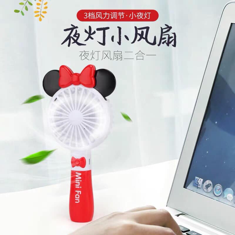 Quạt tích điện cầm tay mickey 3 chế độ có đèn LED