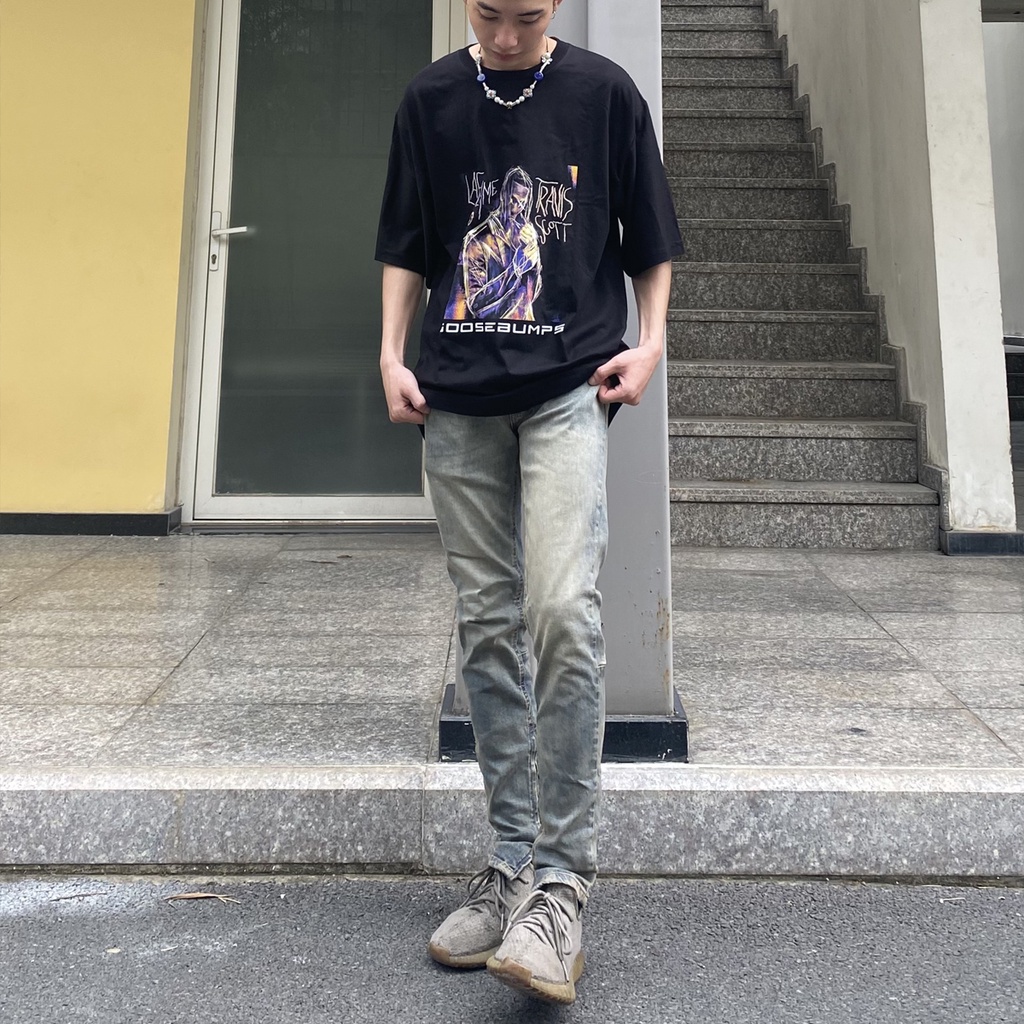 Quần jean nam cao cấp streetwear AMA màu xanh wash bụi form slimfit chất jean co giãn, thoải mái.