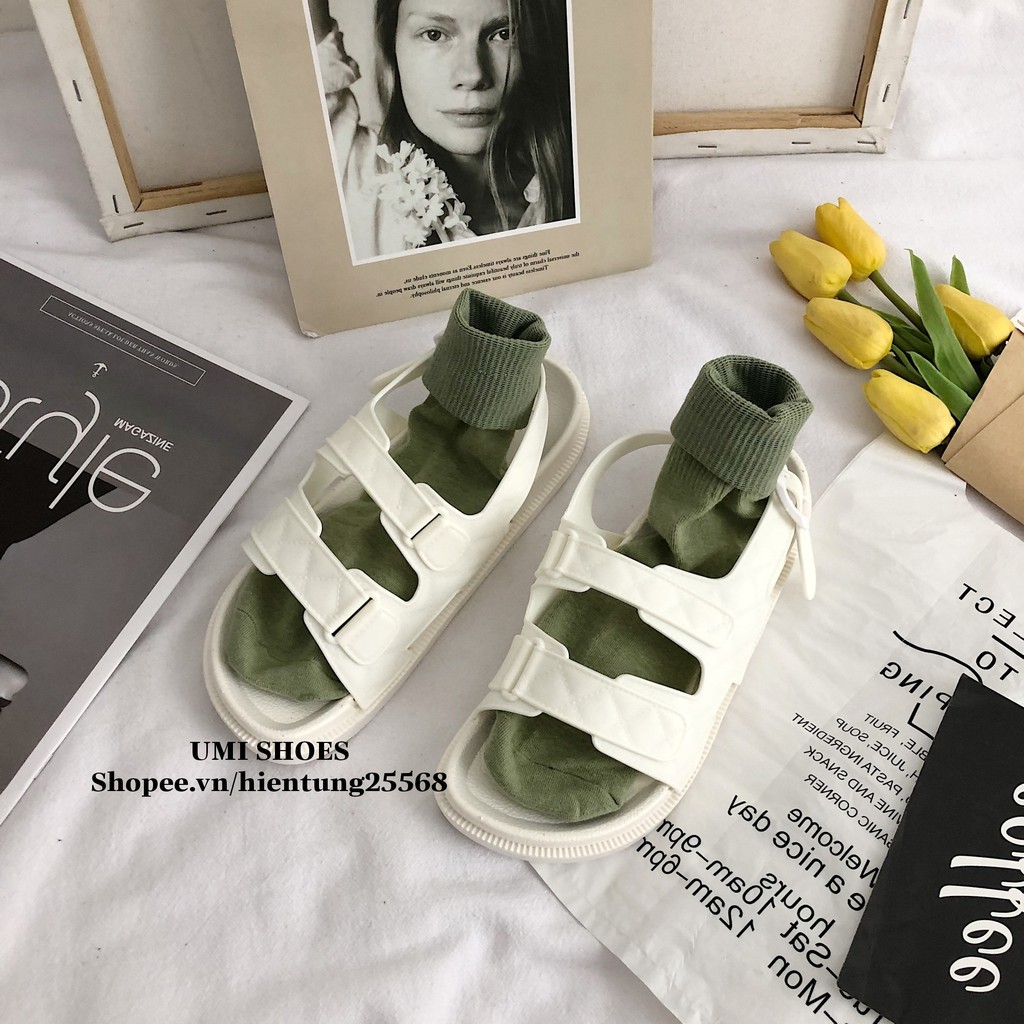 [LOẠI DẺO] Sandal ulzzang đi mưa nữ 2 quai ngang 3 màu đơn giản kem/đen/trắng 4 mùa lên đồ xinh đẹp mới cá tính rẻ xinh