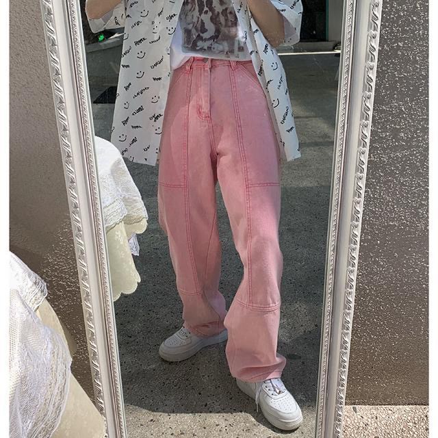 ✨PINKKKK JEANS✨Quần Jeans Ống Rộng Lưng Cao Màu Hồng Thiết Kế Năng Động Thời Trang | BigBuy360 - bigbuy360.vn