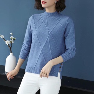 7 Áo len gân đính cúc sườn