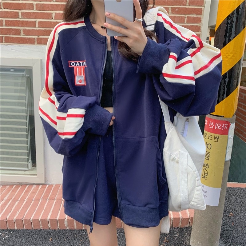 ZHELIHANGFEI Áo Khoác Bóng Chày Tay Dài Form Rộng Theo Phong Cách Preppy Dễ Phối Đồ