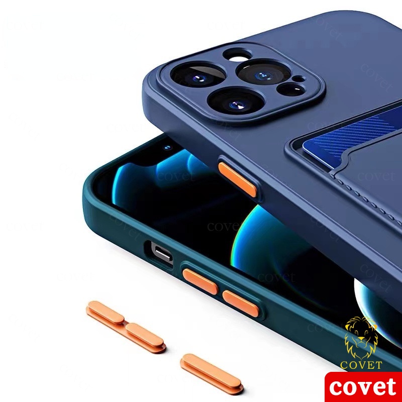 Ốp Điện Thoại Silicon Mềm Chống Sốc Có Ngăn Đựng Thẻ Kèm Kẹp Cho iPhone 13 12 11 Pro Max X XS Max XR 7 8 Plus SE 2020
