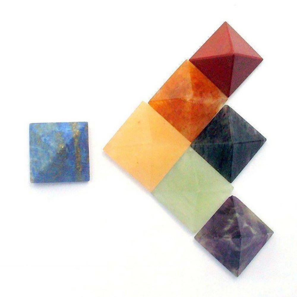 7 viên đá chữa lành nội tâm / mang hướng tâm linh hình kim tự tháp chất liệu Chakra đa màu sắc độc đáo
