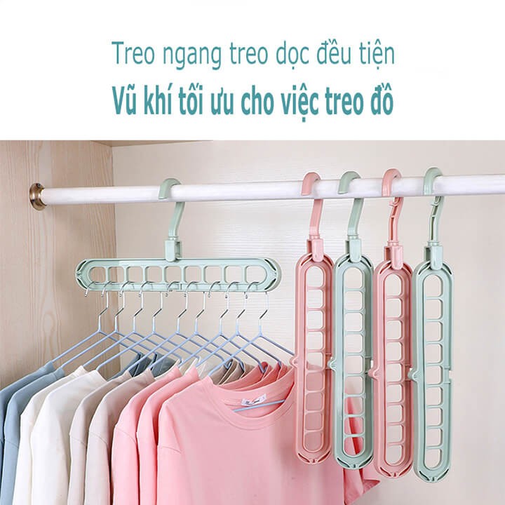 Móc Phơi Đồ Treo Quần Áo 9 Lỗ Thông Minh Đa Chức Năng Gấp Gọn