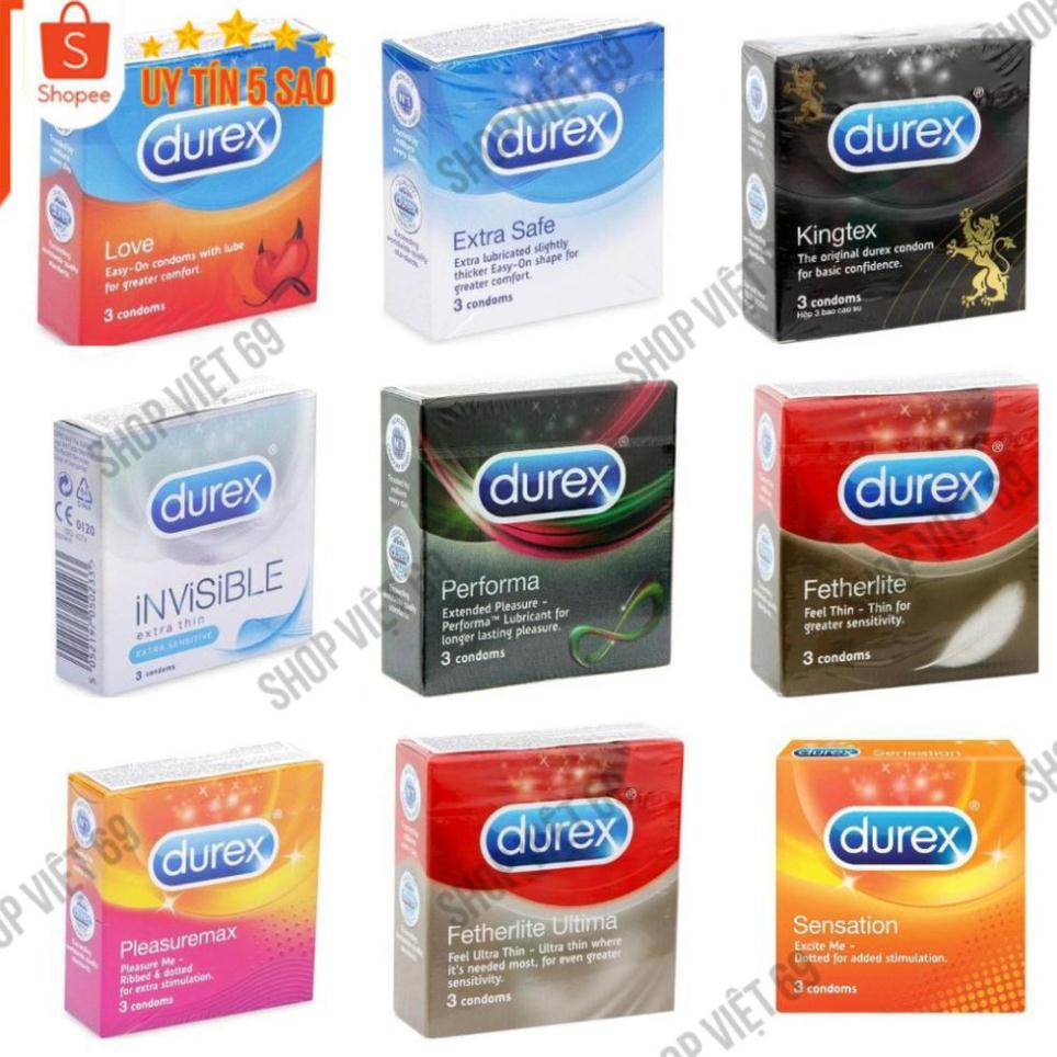 [Che Tên SP] Bao Cao Su Durex Hộp 3 Cái - Đủ Loại Kéo Dài Thời Gian QH & Tăng Khoái Cảm, Cảm Giác Chân Thật Nhất