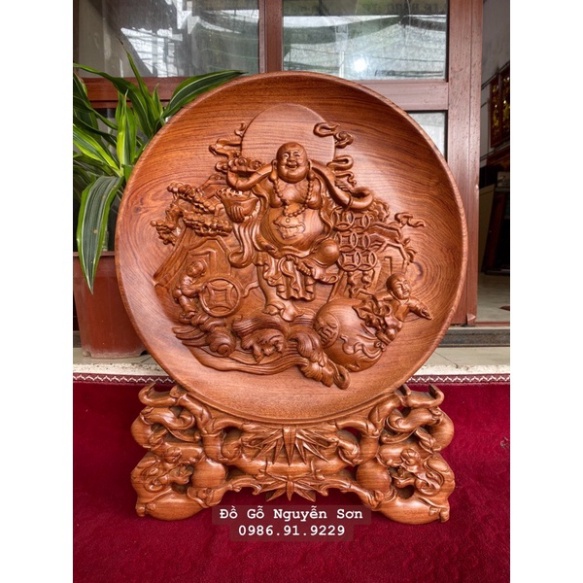 tranh Đĩa phong thuỷ gỗ hương 40cm