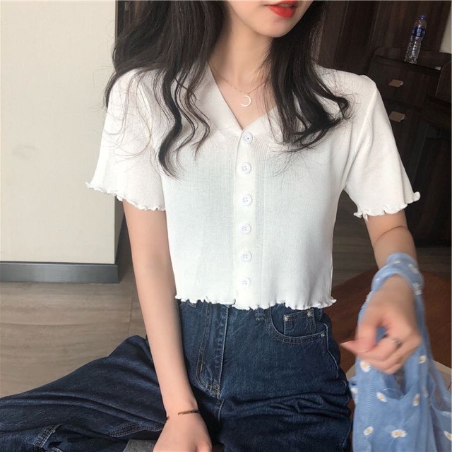 Áo Croptop dệt kim tay ngắn  Áo croptop nữ