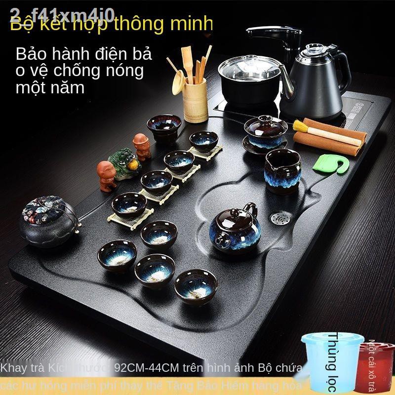⊙ ☞ ☃☼bộ ấm trà văn phòng hoàn chỉnh khay bốn trong một thủy tinh tím cát biển tích hợp tự động