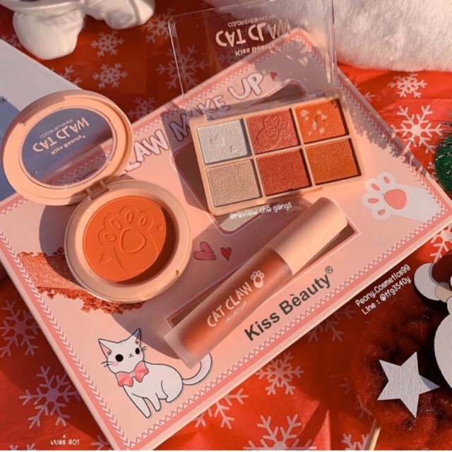 (BTD3) Bộ Trang Điểm 3in1 Cat Claw Gồm Phấn Má + Phấn Mắt + Son Kem Của Kiss Beauty Hàng Nội Địa Trung