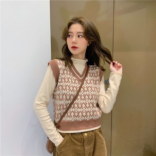 [Order] Áo gile len họa tiết dáng ngắn style Hàn mặc ngoài sơmi (ảnh thật)