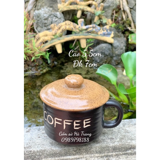 Cốc cafe nóng gốm sứ Bát Tràng cao cấp không chì có nắp