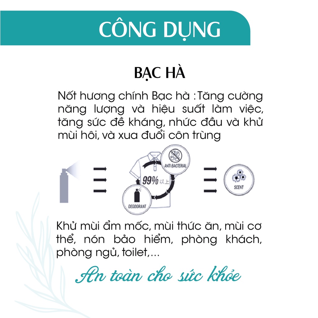 Combo 3 xịt khử mùi thơm phòng Sả Chanh + Bạc Hà + Oải Hương 24Care 50ml/chai