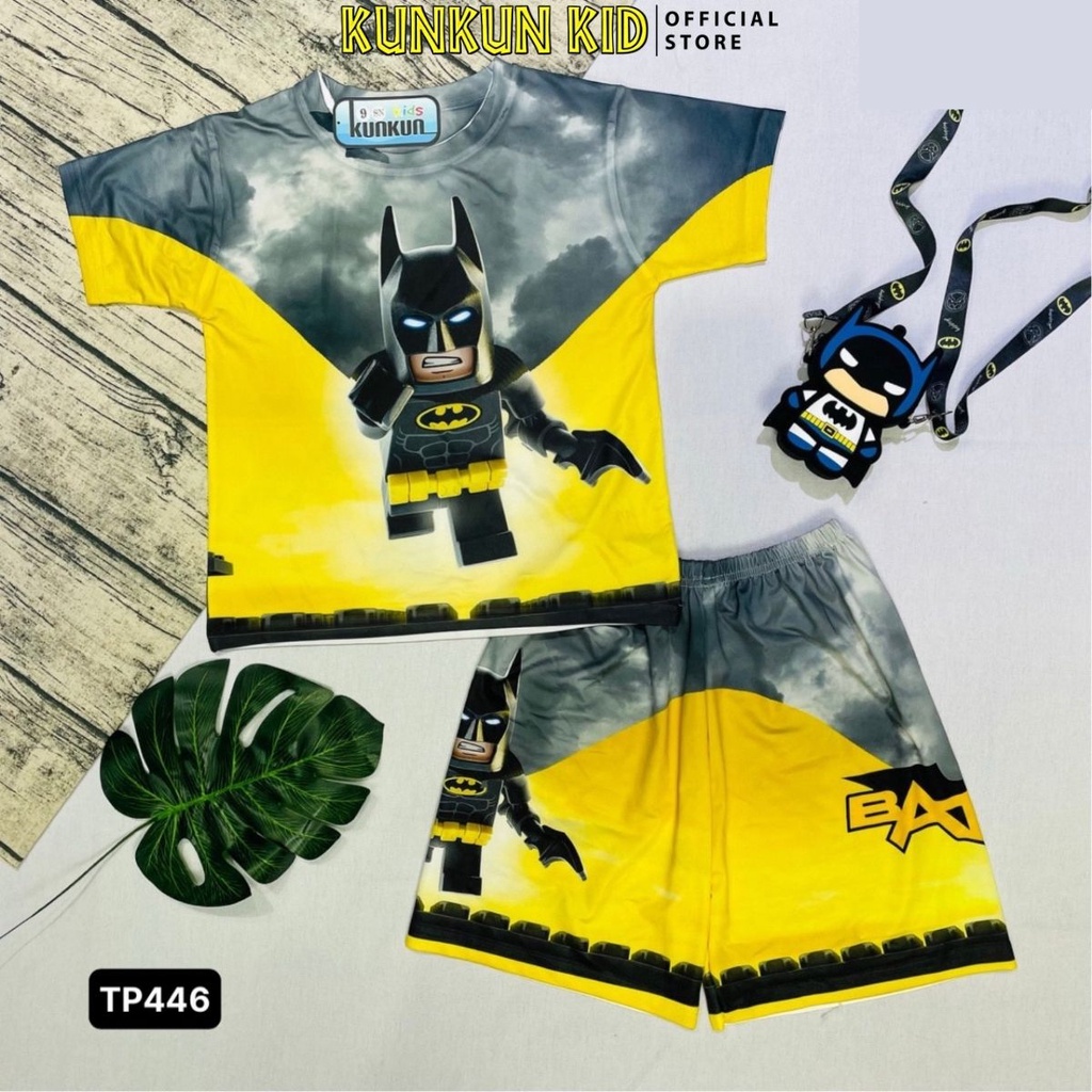 Quần áo bé trai hình người dơi batman cộc tay size đại từ 10-40kg Kunkun Kid TP446 thun lạnh thoáng mát