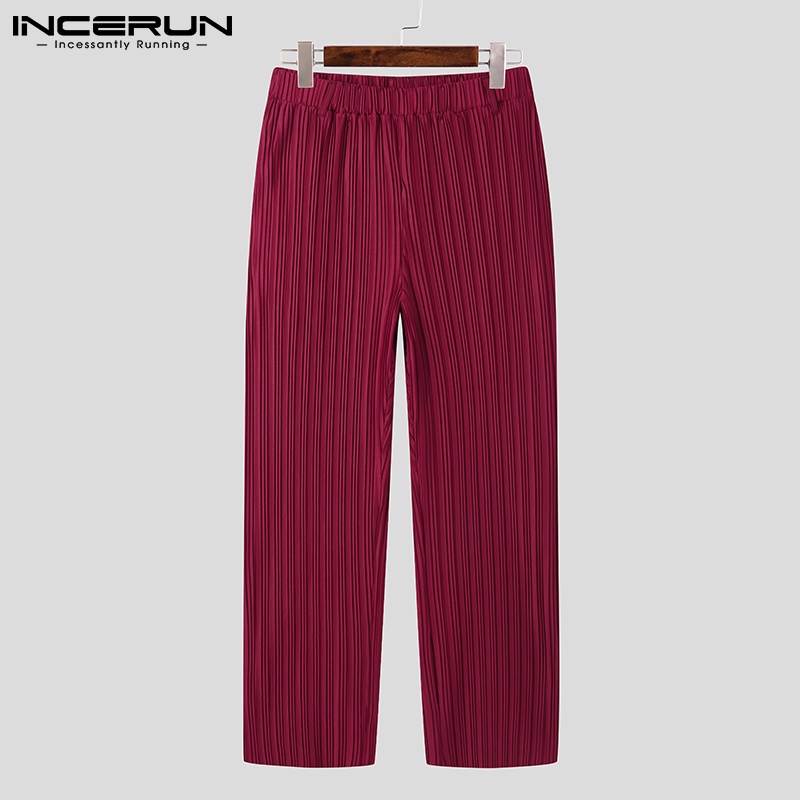 Quần dài Incerun ống rộng lưng thun co giãn màu sắc đơn giản cho nam