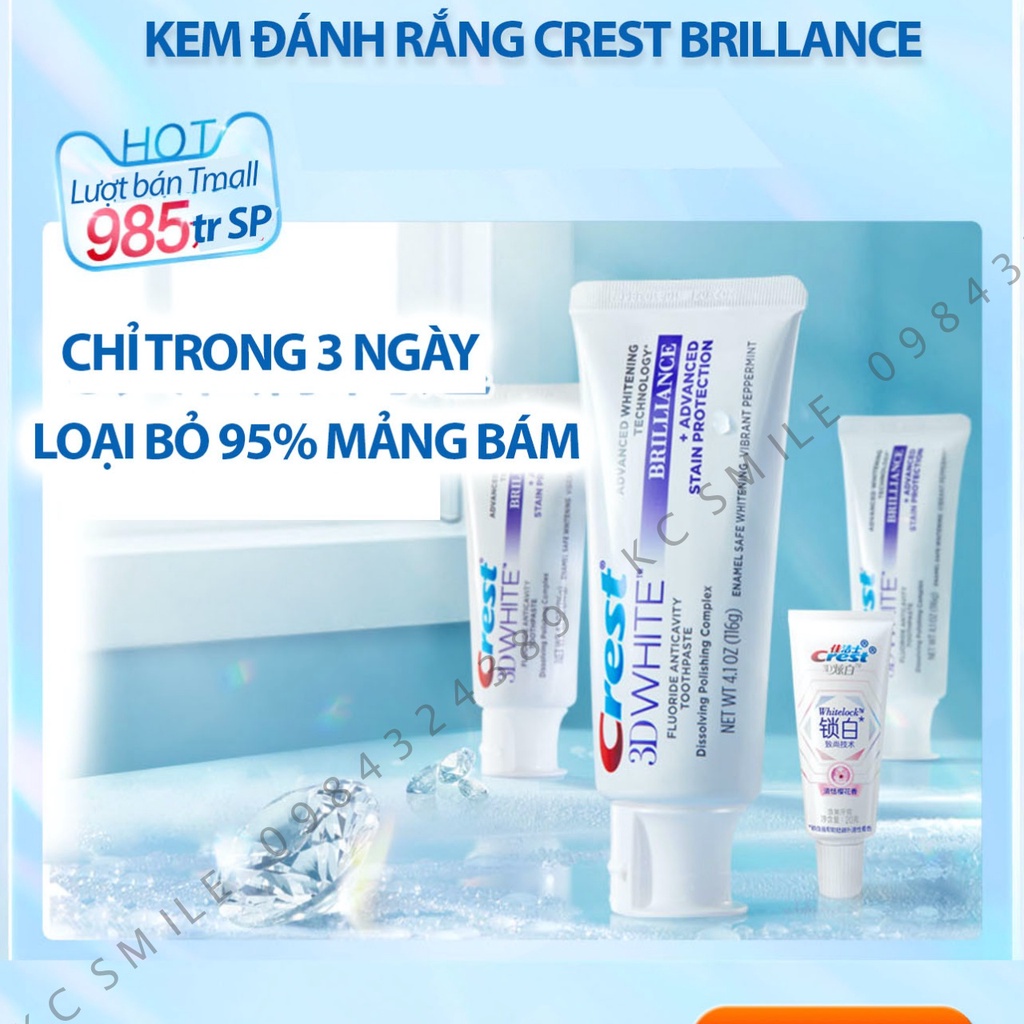 Kem đánh răng Crest 3D White Brilliance 90gr. Hàng chính hãng shop Mall bản Trung - Shop TMall