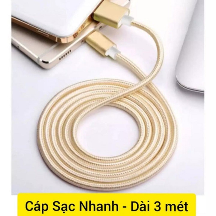 [Giảm giá] Dây Cáp Sạc Dây Dù Lightning dài 3m Cho Phụ Kiện Tai nghe Bluetooth Airpod i12 Cáp Sạc Iphone Pin Dự Phòng