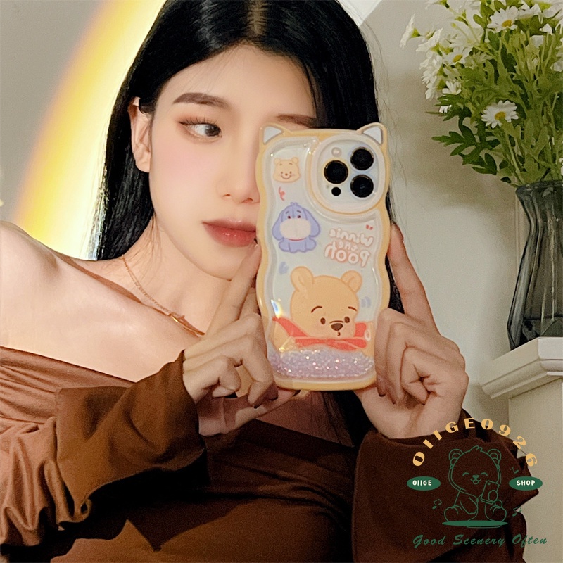 Ốp Điện Thoại TPU Hình Tai Mèo/Gấu Winnie/Gợn Sóng Đính Hạt Cho Iphone 13 12 / 11 Pro Max / Xs Max Xr X