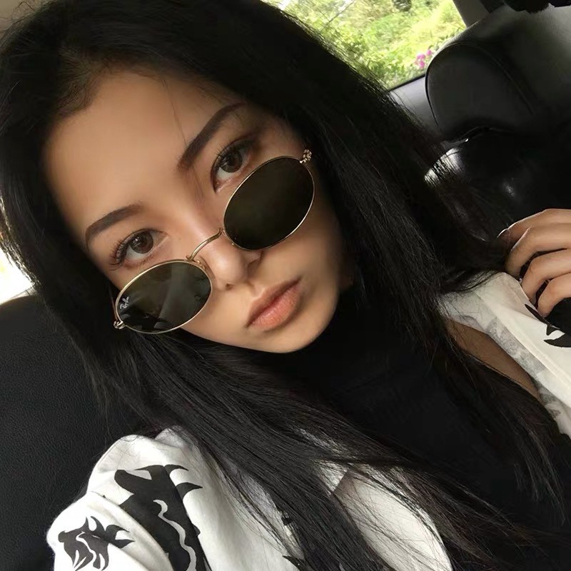 Kính râm phong cách Hip-hop gọng kim loại tròng oval độc đáo