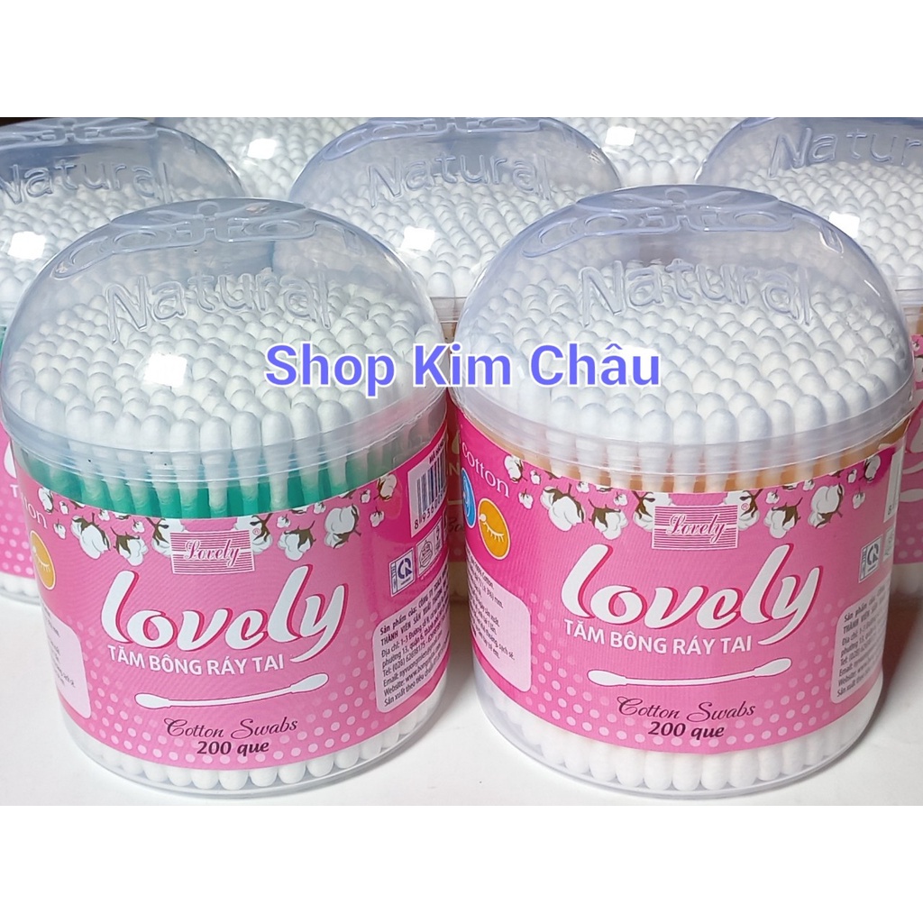 Combo 4-6 hộp Tăm bông ráy tai Lovely que nhựa bông cotton tự nhiên 100% , 200 que/ hộp
