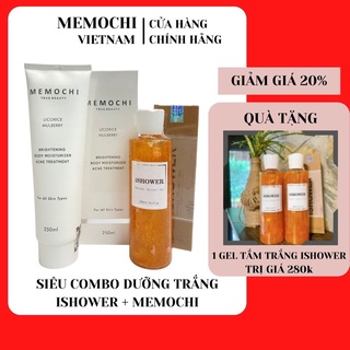 Siêu combo dưỡng trắng (gel tắm ishower + kem body dưỡng trắng memochi)