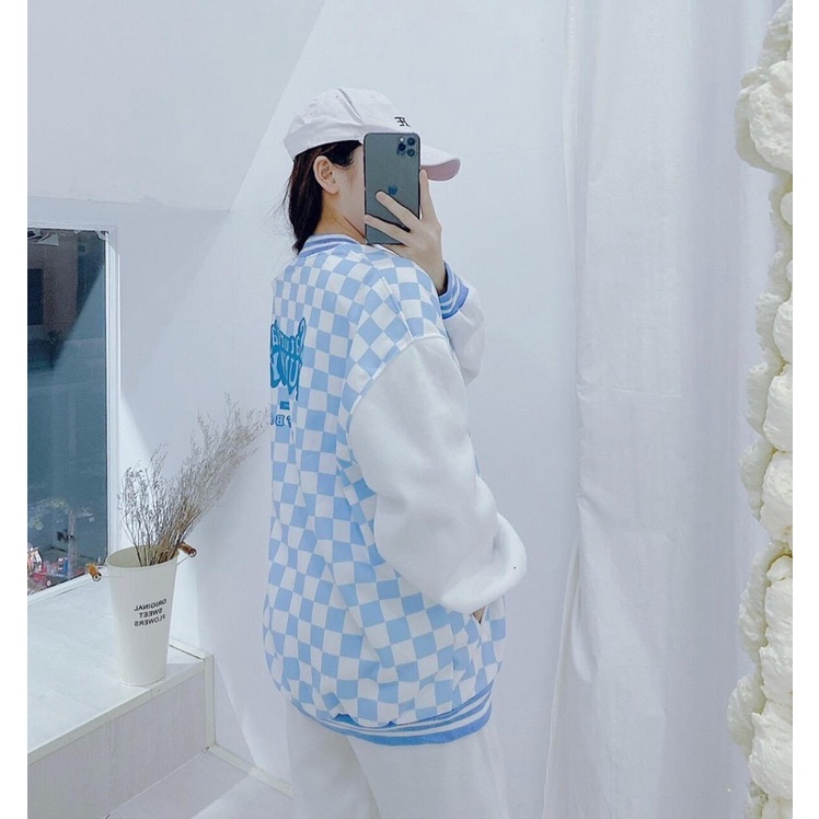 Áo Bomber Nỉ Bông Unisex Caro Thêu Chữ Ảnh Thật