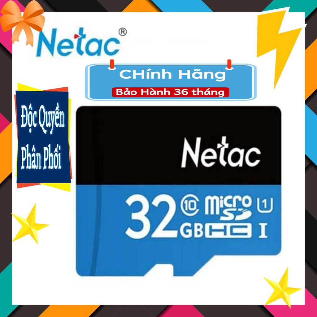 Thẻ nhớ Micro SDHC Netac 32GB Class 10 Full HD, Dùng lưu trữ dữ liệu camera, điện thoại..