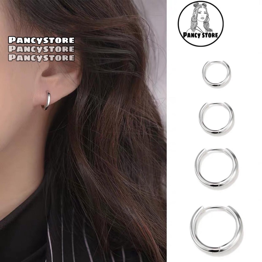 khuyên tai titan tròn bạc sáng bông tai trơn bạc Unisex nam nữ