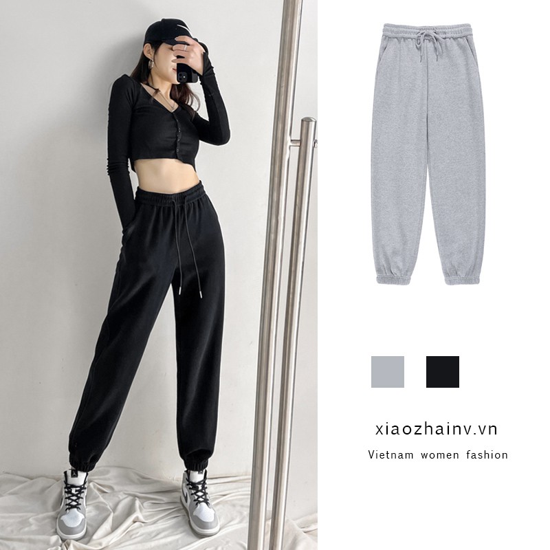 Quần thể thao XIAOZHAINV ống rộng lưng phối dây rút cho nữ size S- 4XL