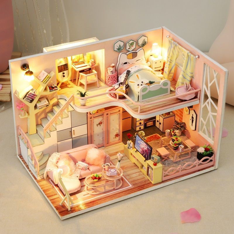 Mô hình nhà DIY Doll House Flower Story Kèm Mica Chống bụi, Bộ dụng cụ và Keo dán