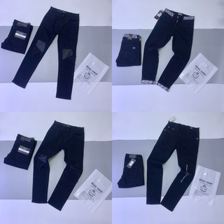 Quần bò AMIRY vá da - Quần dior cạp vải - Quần bò zip khoá rách gối