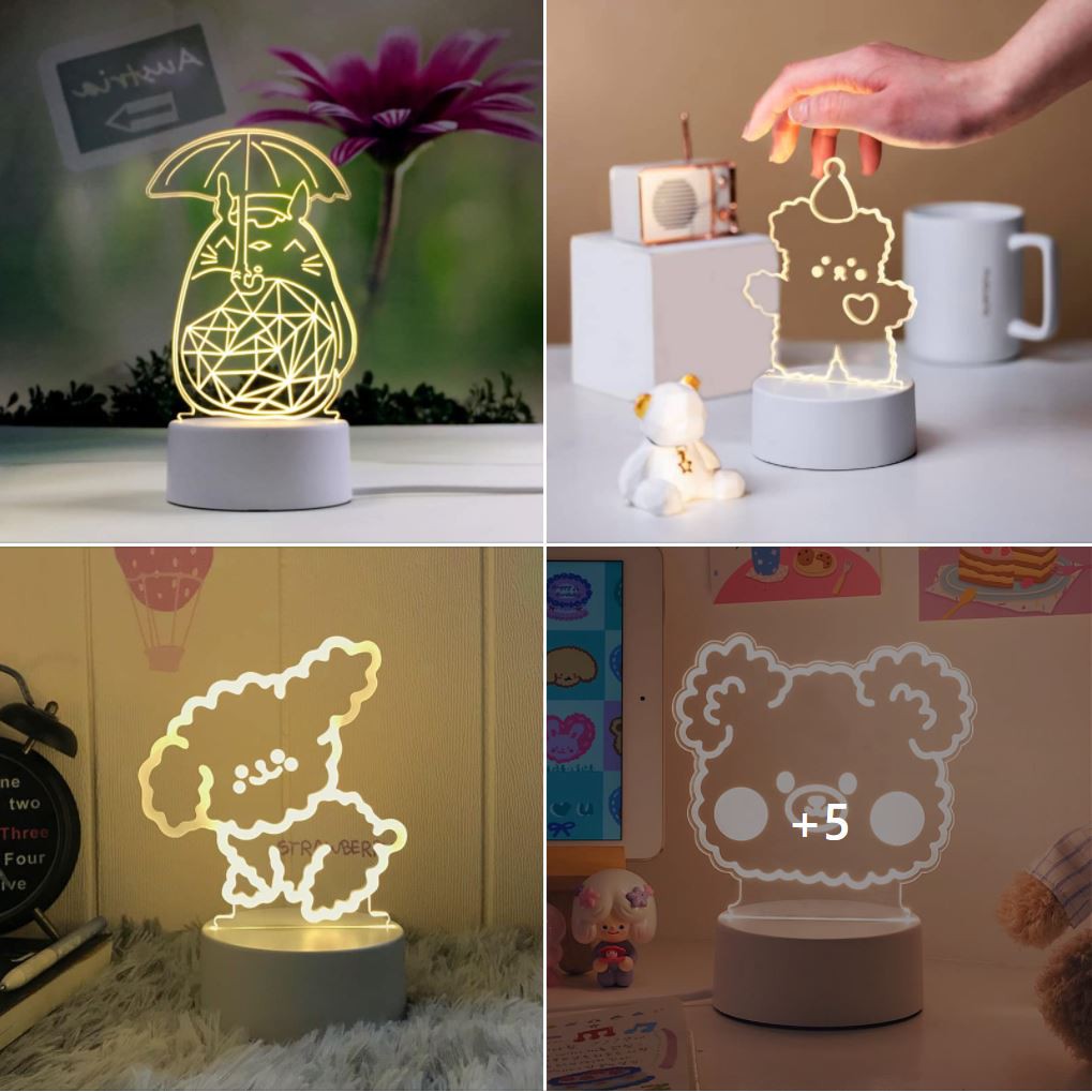 Đèn ngủ decor mica Totoro Gấu xù Cún xù Phi hành gia khung ảnh và nhiều hình dễ thương