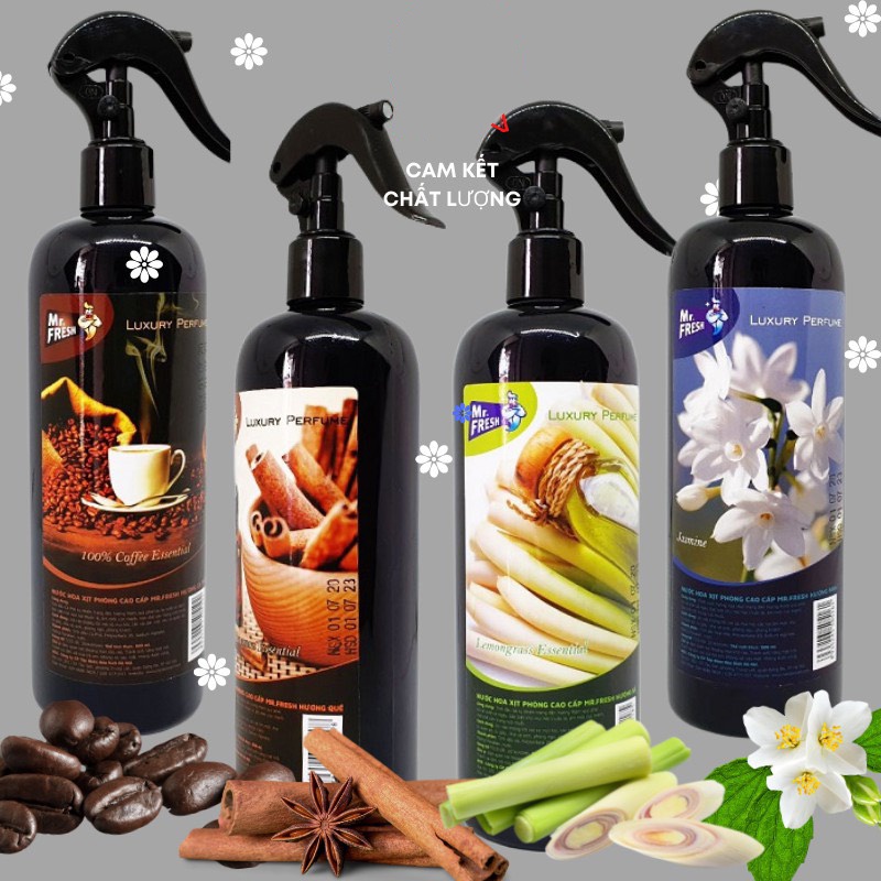 Combo 2 Chai x 500ml Xịt phòng cao cấp Mr Fresh Hàn Quốc - Hương Nhài, Cà phê, Quế, Xả (Date mới 36 tháng)