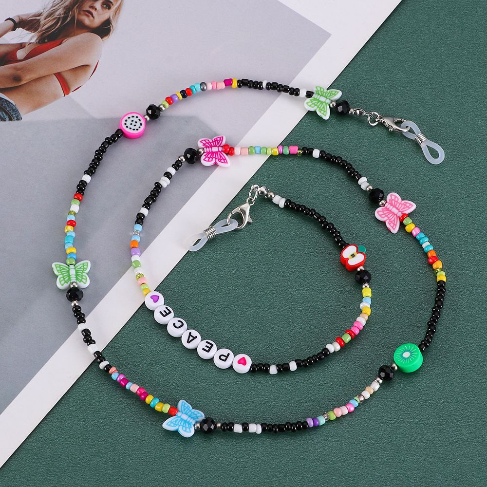 Dây đeo mắt kính đính hạt nhiều màu họa tiết hoa và chữ thoải mái thời trang cho nữ