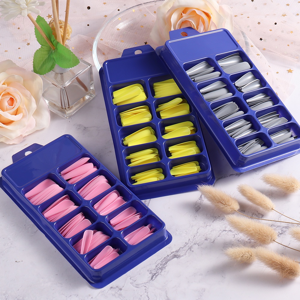 Bộ 100 Móng Tay Giả Dài Màu Trắng/Đen/Hồng/Trắng Trang Trí Đẹp Mắt