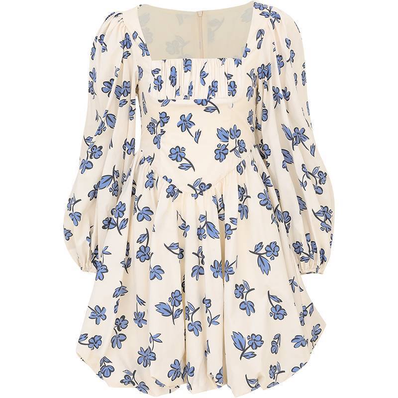 [VIDEO/ ẢNH THẬT] Đầm Váy Phồng Hoa Xanh Cổ Vuông Kiểu Cổ Điển | BigBuy360 - bigbuy360.vn