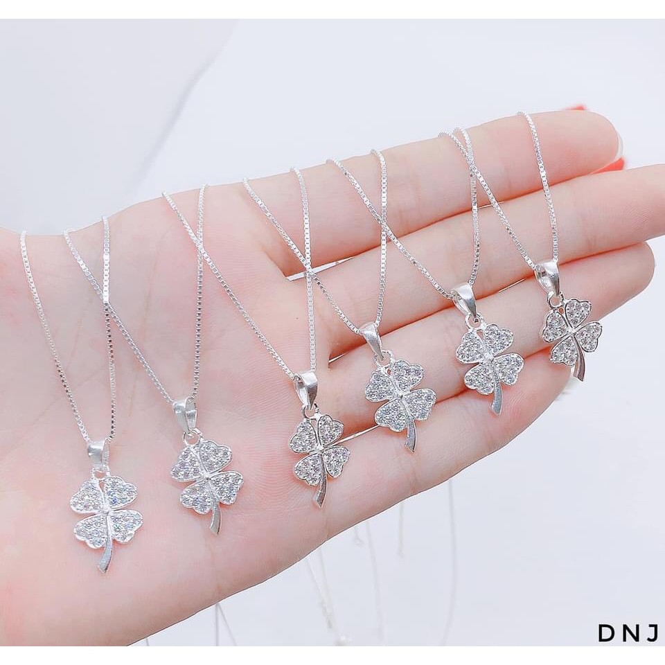 Dây chuyền nữ bạc ta mặt cỏ 4 lá dây mỳ trơn xinh xắn - Bạc Bibi