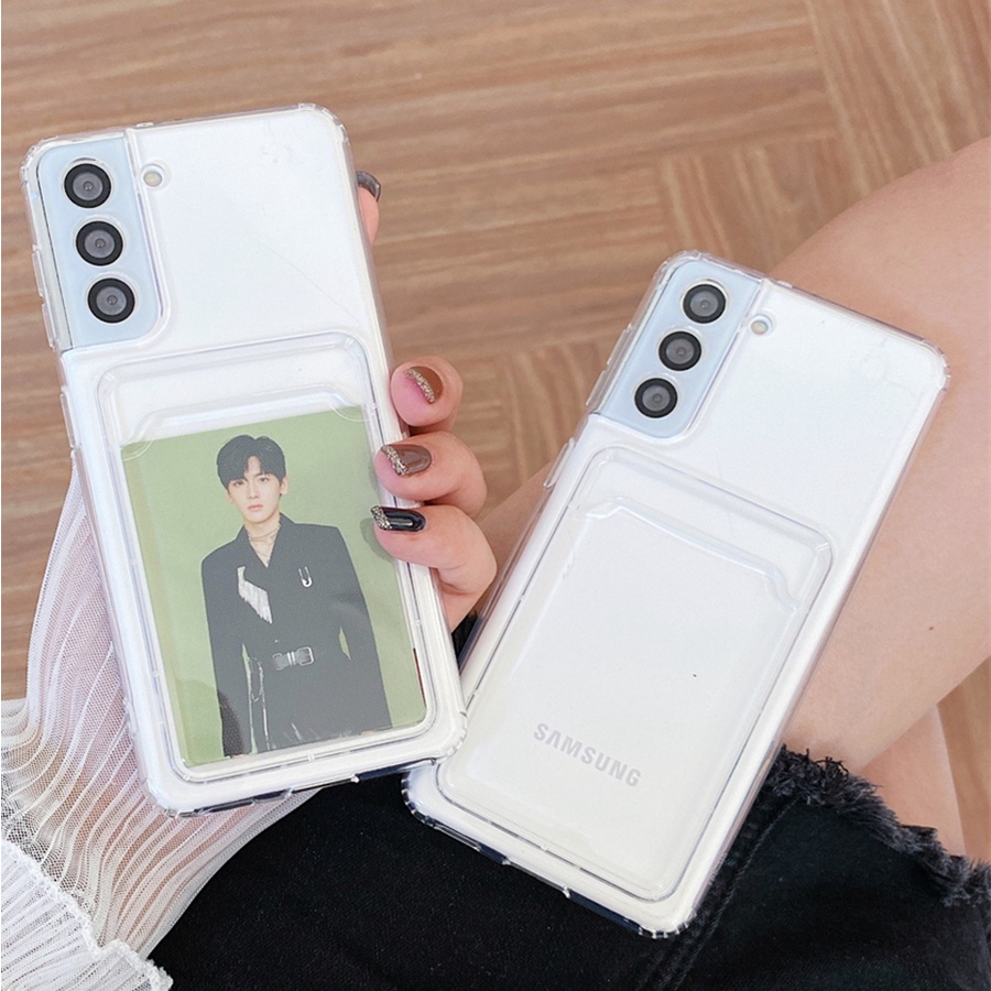 Ốp silicon trong suốt kèm ngăn ví đựng thẻ cho Samsung Galaxy S10 S20 S21 S22 S23 Plus Note 10 20 Ultra