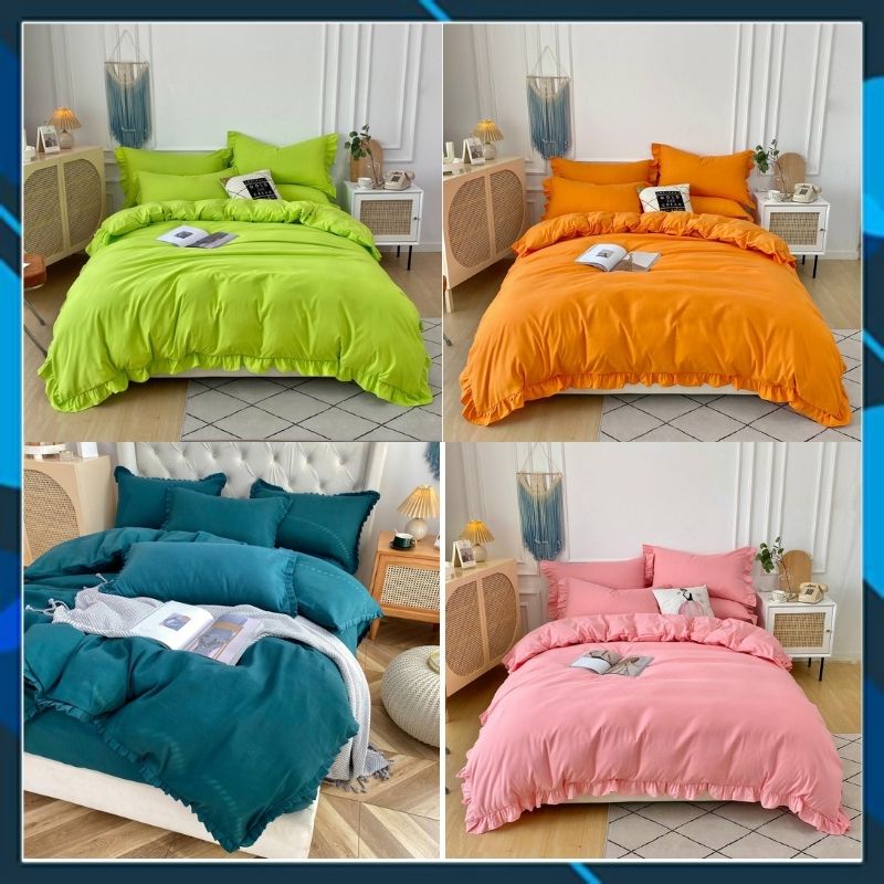 [Qùa vỏ gối]Bộ chăn ga gối Cotton Tici viền bèo phong cách Hàn Quốc, hàng loại 1 (vỏ chăn mền, drap giường và 2 vỏ gối ) | BigBuy360 - bigbuy360.vn