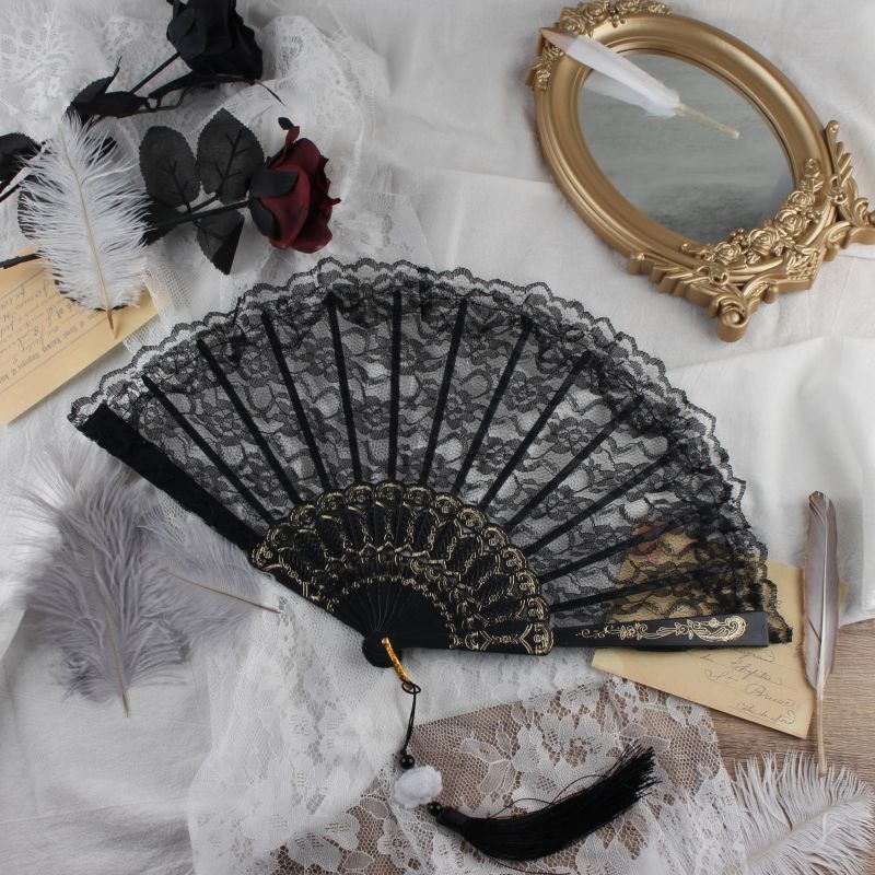 Quạt Xếp Phối Ren Phong Cách Trung Hoa Dùng Làm Đạo Cụ Chụp Ảnh