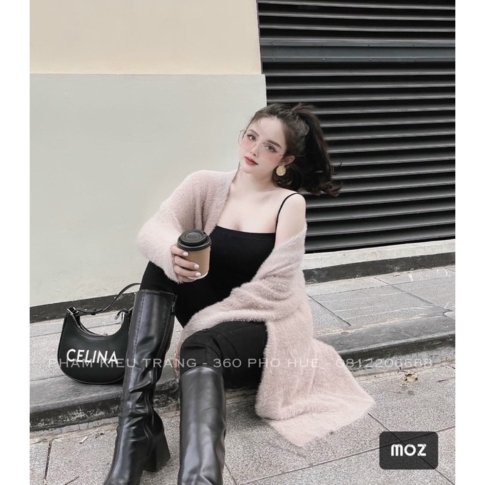 Áo cadigan len lông thỏ dáng dài | BigBuy360 - bigbuy360.vn